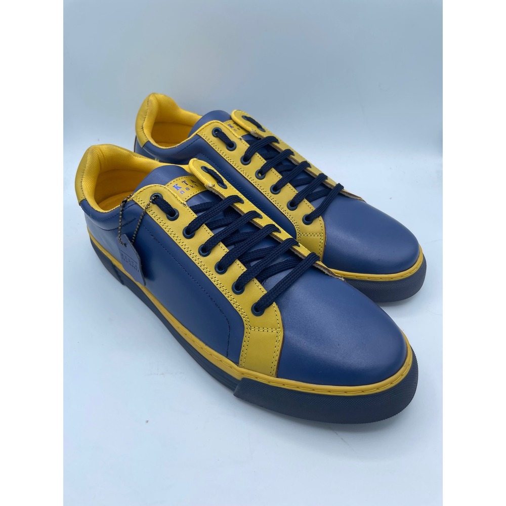 Nekta Genesis Mens Size 13 Navy Yellow Leather Low Top Sneakers New In Box